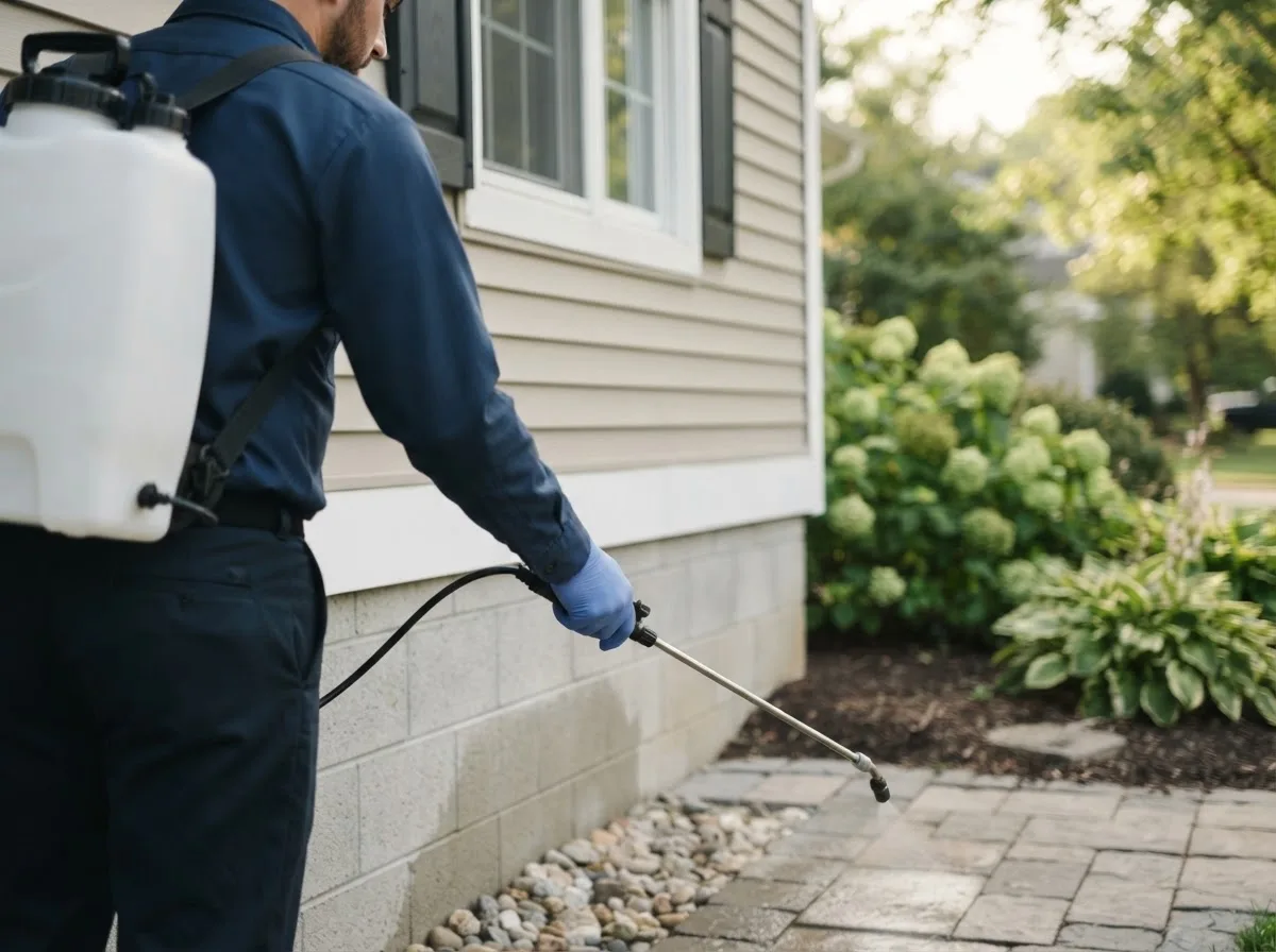 Pest control technician inspecting a home in Farwell, MN